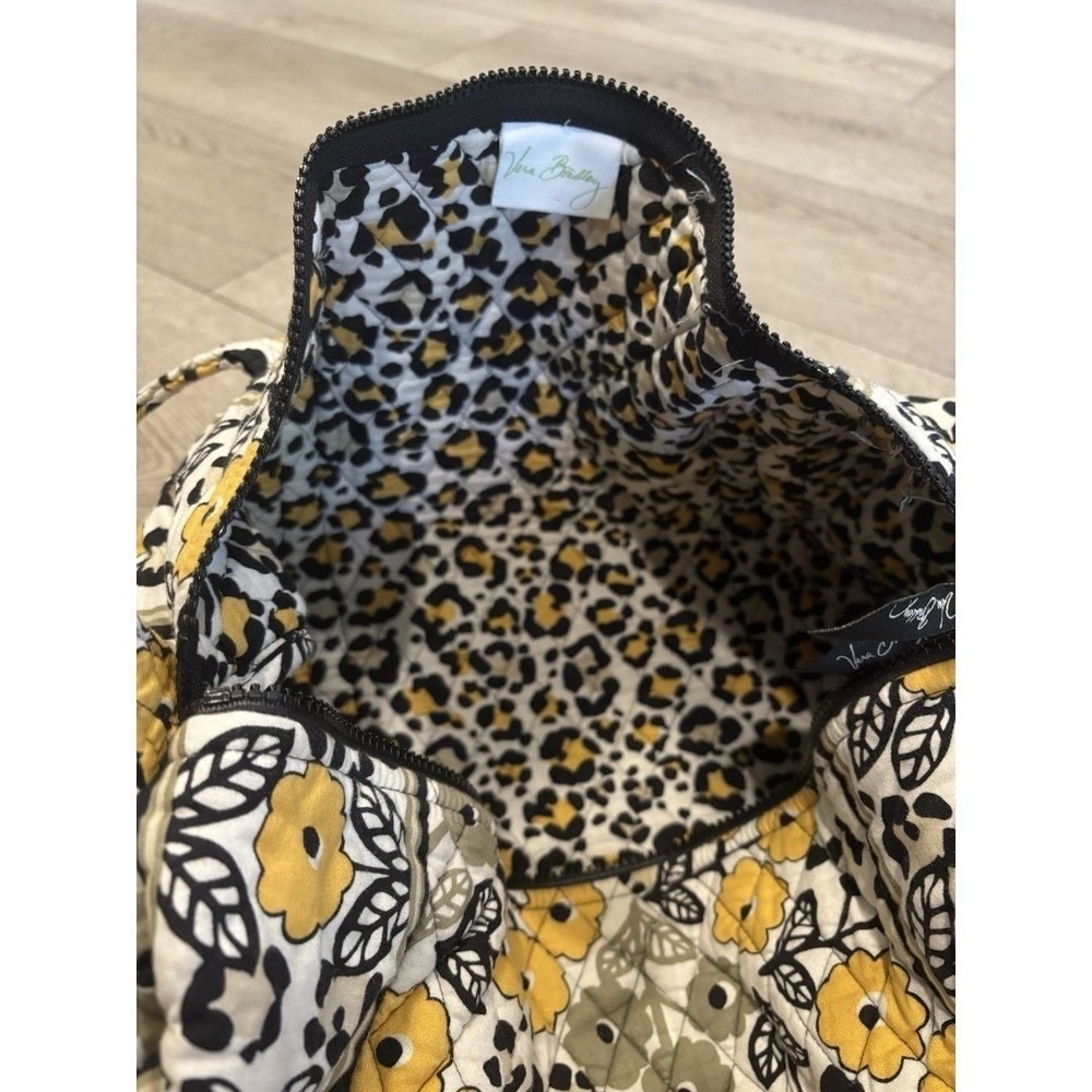 Vera Bradley Go Wild yellow floral leopard satchel tote shoulder bag Makeup Bag - Picture 9 of 9